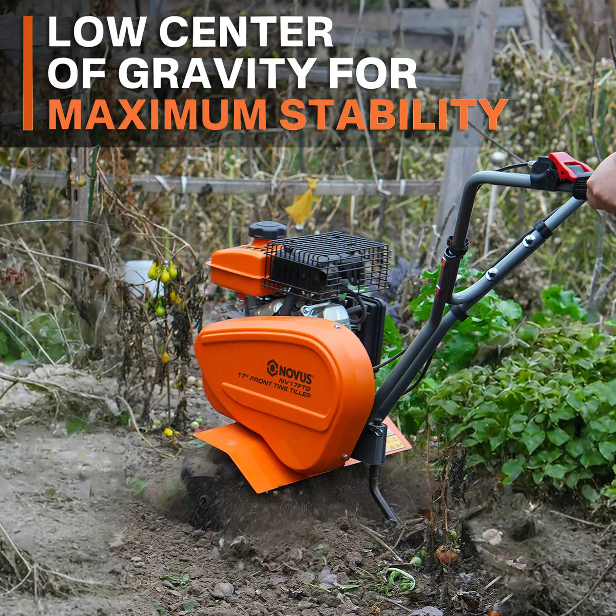 NOVUS 2-in-1 Gas Tiller for Gardening, 4-Cycle Front Tine Tiller Cultivator,9"-17" Tool-Free Tilling Width Adjustment, 24 Steel Tines, Never-Flat Wheels, 79CC Garden Tiller for Lawn, Soil Cultivation