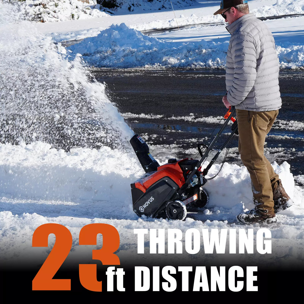 NOVUS Single Stage Gas Snow Blower, 18" Clearing Width, 10.5" Clearing Depth, 190° Remote Chute Control, Compact, Lightweight Design, Steel-Reinforced Rubber Auger, Recoil Start