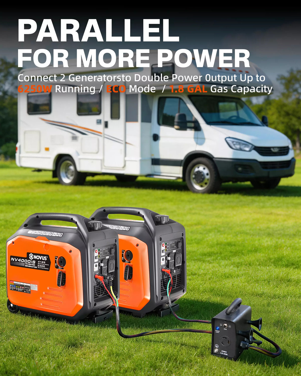 NOVUS 4125W Inverter Generator with Wheels, Portable Gas Powered Generator | Telescoping Handle, Quiet Gas Generators for Home Use, Camping, Emergency Backup, 30A RV Outlet, CO Sensor