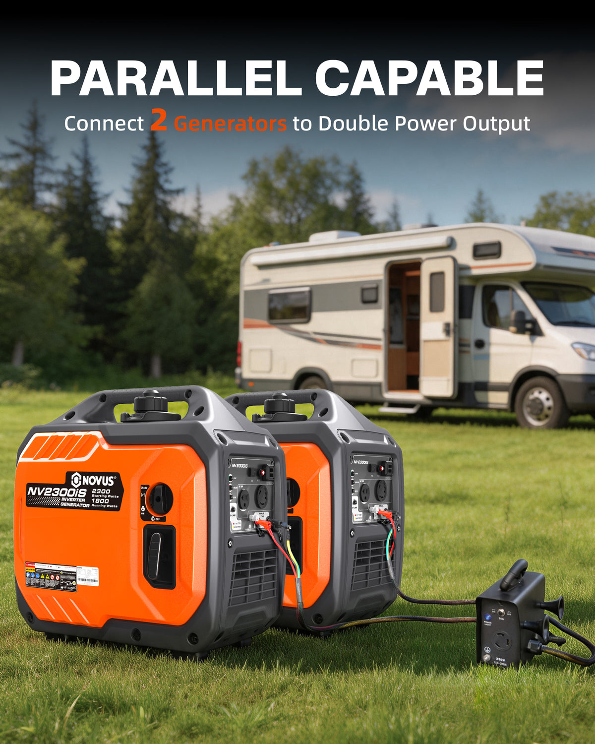 NOVUS 2300W Inverter Generator, Portable Gas Generator for Camping, Home and RV, Super Quiet and Lightweight, RV Ready with 30A Outlet, CO Sensor, Parallel Ready, ECO Model Feature, EPA Compliant