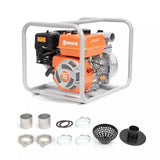 NOVUS 2-Inch Semi Trash Pump with Foldable Handle and Wheels, 212cc 4 Cycle Engine, 50ft Discharge Hose, 12ft Suction Hose with Quick Cam Lock Coupler,Gas Powered Irrigation Water Pump, EPA Certified
