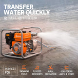 NOVUS 2-Inch Semi Trash Pump with Foldable Handle and Wheels, 212cc 4 Cycle Engine, 50ft Discharge Hose, 12ft Suction Hose with Quick Cam Lock Coupler,Gas Powered Irrigation Water Pump, EPA Certified