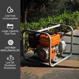 NOVUS 2-Inch Semi Trash Pump with Foldable Handle and Wheels, 212cc 4 Cycle Engine, 50ft Discharge Hose, 12ft Suction Hose with Quick Cam Lock Coupler,Gas Powered Irrigation Water Pump, EPA Certified