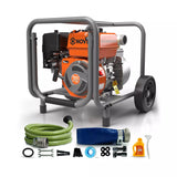 NOVUS 2-inch Semi Trash Pump, 212cc 4 Cycle Engine, 141 GPM 100ft Lift 23ft Suction, Gas Powered Water Pump for Pond Pool Draining Gardening Irrigation,EPA Certified