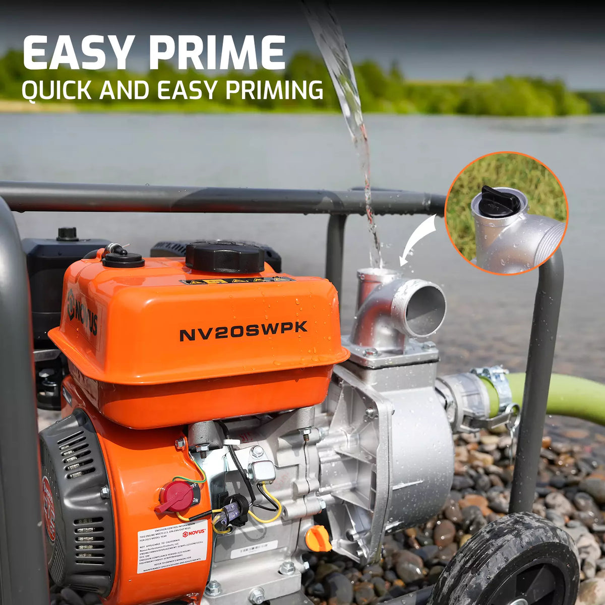 NOVUS 2-inch Semi Trash Pump, 212cc 4 Cycle Engine, 141 GPM 100ft Lift 23ft Suction, Gas Powered Water Pump for Pond Pool Draining Gardening Irrigation,EPA Certified