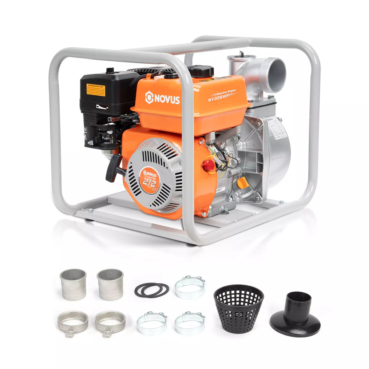 NOVUS Semi Trash Pump 3 Inch, 212cc 4 Cycle Engine, 238 GPM 100ft Lift 23ft Suction, Gas Powered Water Pump for Pond Pool Draining Gardening Irrigation, EPA Certified