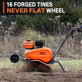 NOVUS 212cc 4 Cycle Front Tine Tiller Cultivator, Tilling Width Adjustment 12"-21", Forward and Reverse Controls, Airless Tires, Powerfull Gas Tiller for Gardening Weeding Cultivating Digging