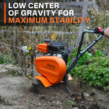 NOVUS 2-in-1 Gas Tiller for Gardening, 4-Cycle Front Tine Tiller Cultivator,9"-17" Tool-Free Tilling Width Adjustment, 24 Steel Tines, Never-Flat Wheels, 79CC Garden Tiller for Lawn, Soil Cultivation