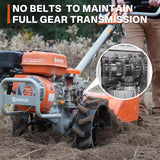 NOVUS 18-Inch Dual Direction Rear Tine Tiller, 212cc 4-Cycle Gas Engine, Full Gear Transmission, Dual Rotating Tines, Airless Tires Gas Tiller for Small to Large Gardens