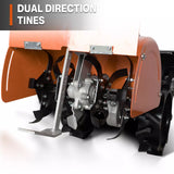 NOVUS 18-Inch Dual Direction Rear Tine Tiller, 212cc 4-Cycle Gas Engine, Full Gear Transmission, Dual Rotating Tines, Airless Tires Gas Tiller for Small to Large Gardens