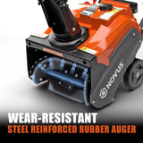 NOVUS Single Stage Gas Snow Blower, 18" Clearing Width, 10.5" Clearing Depth, 190° Remote Chute Control, Compact, Lightweight Design, Steel-Reinforced Rubber Auger, Recoil Start