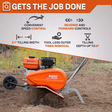 NOVUS 212cc 4 Cycle Front Tine Tiller Cultivator, Tilling Width Adjustment 12"-21", Forward and Reverse Controls, Airless Tires, Powerfull Gas Tiller for Gardening Weeding Cultivating Digging
