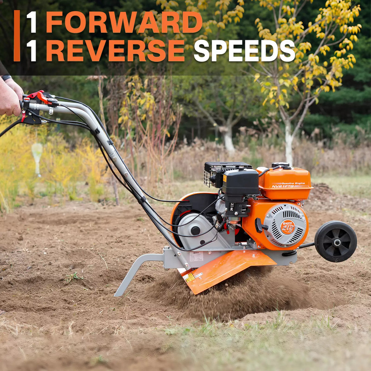 NOVUS 212cc 4 Cycle Front Tine Tiller Cultivator, Tilling Width Adjustment 12"-21", Forward and Reverse Controls, Airless Tires, Powerfull Gas Tiller for Gardening Weeding Cultivating Digging