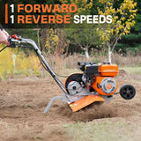 NOVUS 212cc 4 Cycle Front Tine Tiller Cultivator, Tilling Width Adjustment 12"-21", Forward and Reverse Controls, Airless Tires, Powerfull Gas Tiller for Gardening Weeding Cultivating Digging