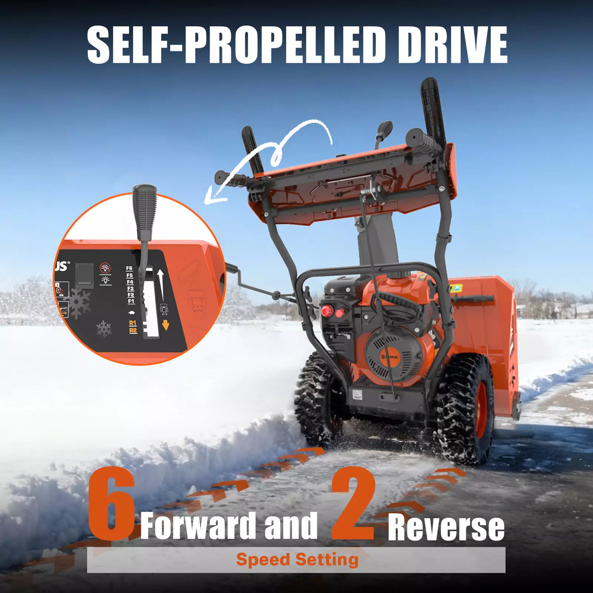 NOVUS Gas Snow Blower 24 Inch, 2 Stage Self Propelled Snow Thrower, 212cc OHV Snow Engine with Electric Start, Steel Auger, LED Headlight, 190° Chute Rotation, Up to 40ft Throwing Distance