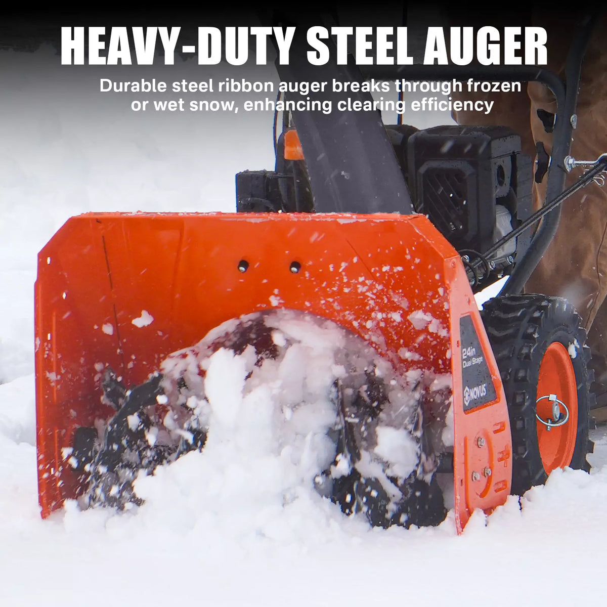 NOVUS Gas Snow Blower 24 Inch, 2 Stage Self Propelled Snow Thrower, 212cc OHV Snow Engine with Electric Start, Steel Auger, LED Headlight, 190° Chute Rotation, Up to 40ft Throwing Distance