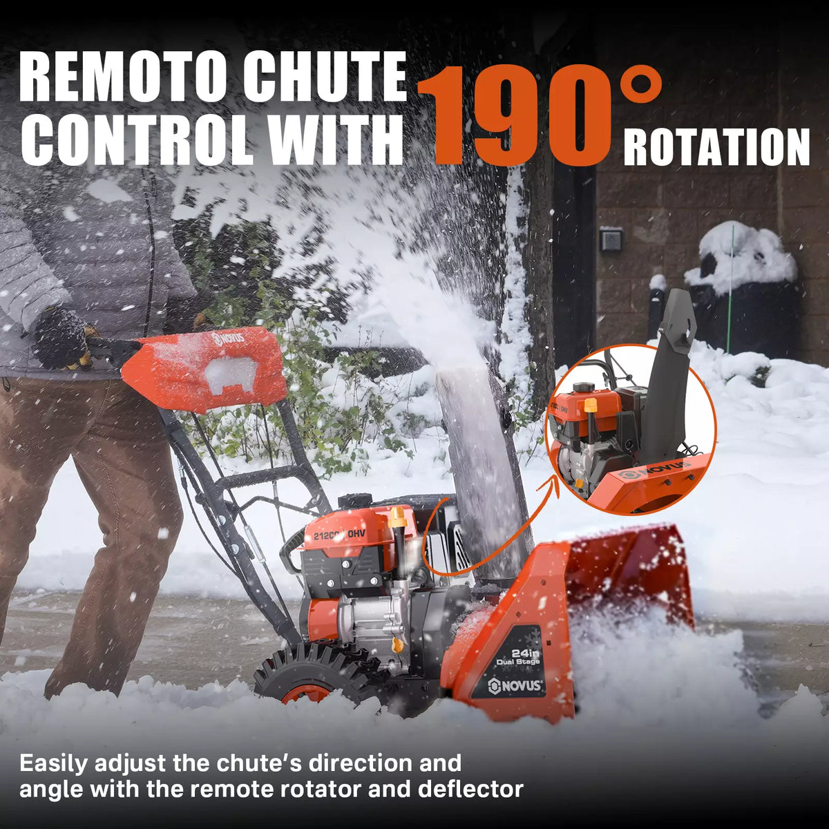NOVUS Gas Snow Blower 24 Inch, 2 Stage Self Propelled Snow Thrower, 212cc OHV Snow Engine with Electric Start, Steel Auger, LED Headlight, 190° Chute Rotation, Up to 40ft Throwing Distance