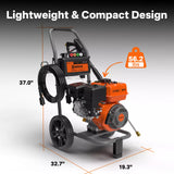 NOVUS Gas Pressure Washer 3500 PSI 2.6 GPM, 212cc Engine | with Onboard Soap Tank, 5 Nozzles, Spray Gun, Wand, 30-ft Hose,for Driveways, Concrete, Patios, and Home Outdoor Cleaning