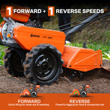 NOVUS 17 Inch Dual Direction Rear Tine Tiller, 212CC 4 Cycle Gas Engine, Independent Control Panel, Instant Reverse Power Tiller with 14” Tires, Gas Tiller for Gardening Farming