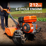 NOVUS 17 Inch Dual Direction Rear Tine Tiller, 212CC 4 Cycle Gas Engine, Independent Control Panel, Instant Reverse Power Tiller with 14” Tires, Gas Tiller for Gardening Farming