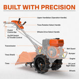 NOVUS 17 Inch Dual Direction Rear Tine Tiller, 212CC 4 Cycle Gas Engine, Independent Control Panel, Instant Reverse Power Tiller with 14” Tires, Gas Tiller for Gardening Farming